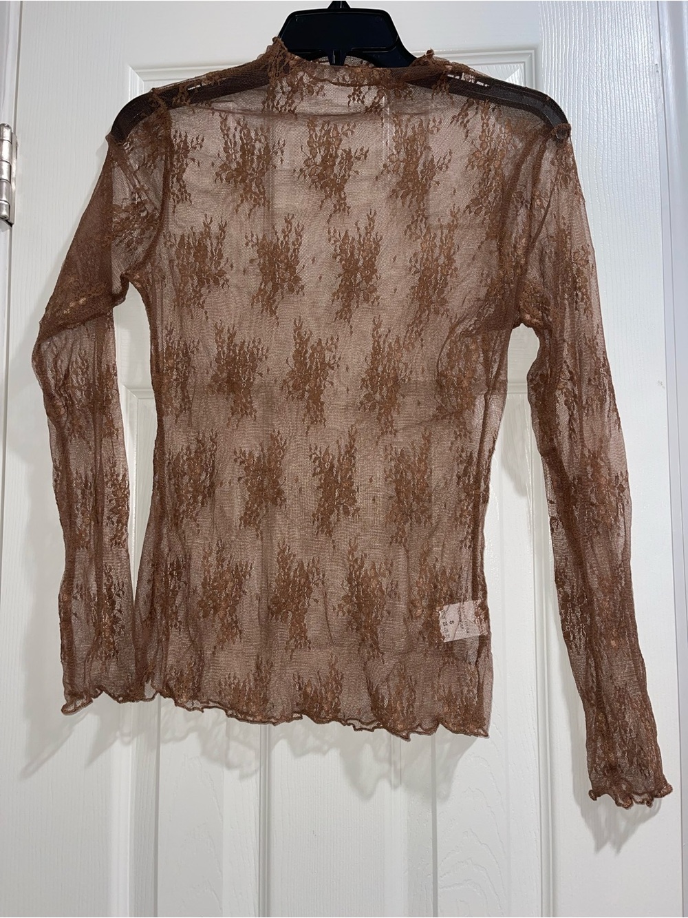 SHEIN Brown Sheer Lace Long Sleeve Top